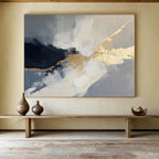 Black, White, and Gold Dynamic Abstract Painting ABS299