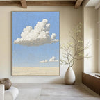 Fluffy Clouds on Blue Sky Minimalist Abstract Painting of Skyward Calm GAB0171