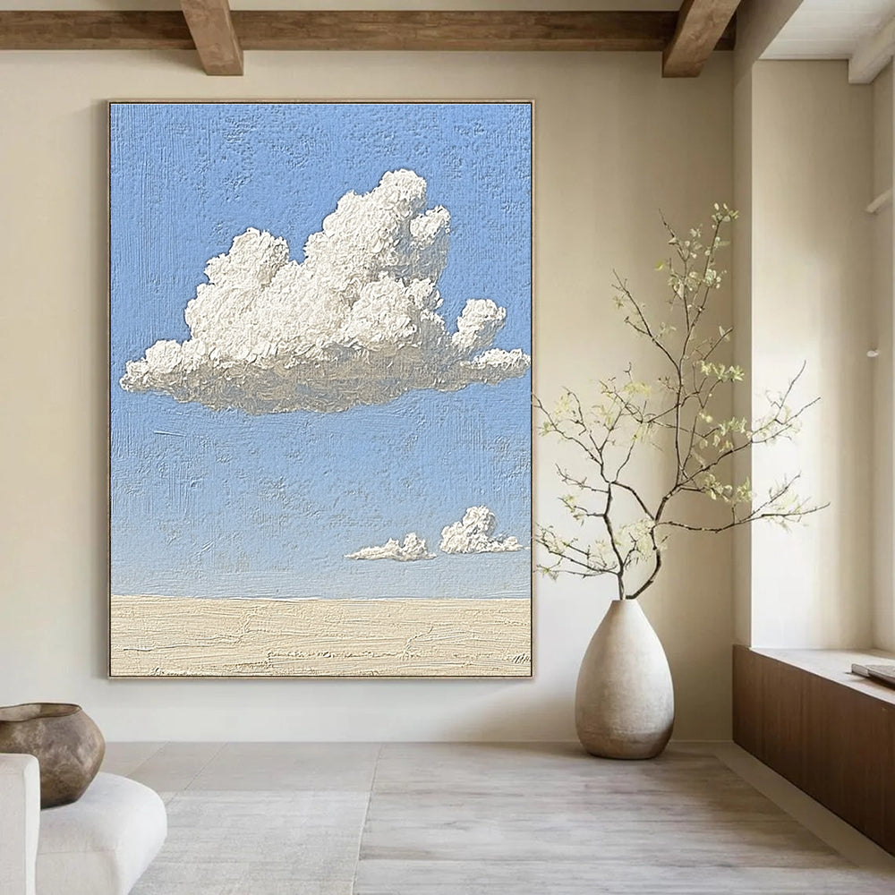 Fluffy Clouds on Blue Sky Minimalist Abstract Painting of Skyward Calm GAB0171