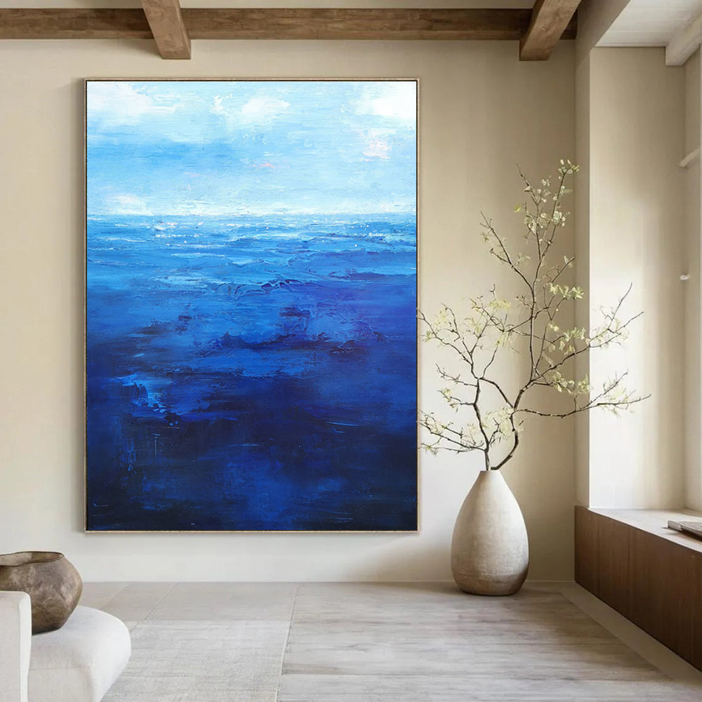 Deep Blue Ocean Abstract Painting for Nautical - Themed Studies HENG345