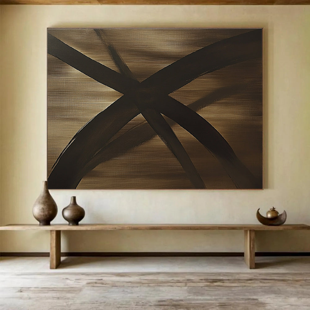 Bronze - Toned Abstract Cross Abstract Painting ABS583