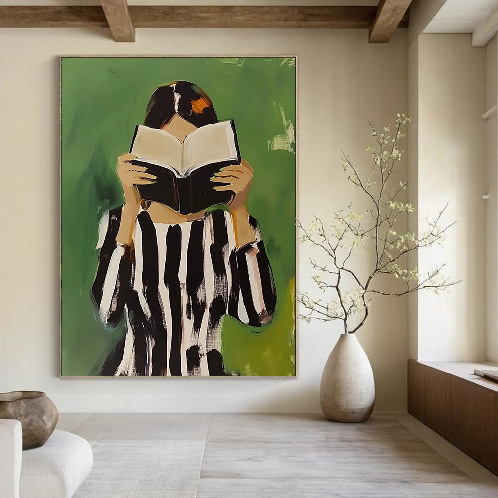 Woman Reading with Book - Intimate Narrative Abstract Painting GAB0417