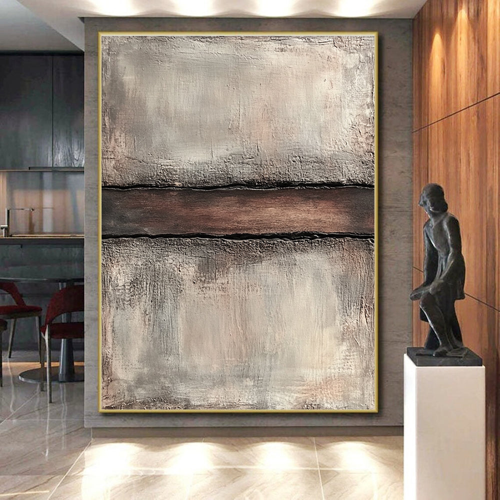 Gray and Brown Textured Divide Abstract Painting with Rustic Simplicity WINK038