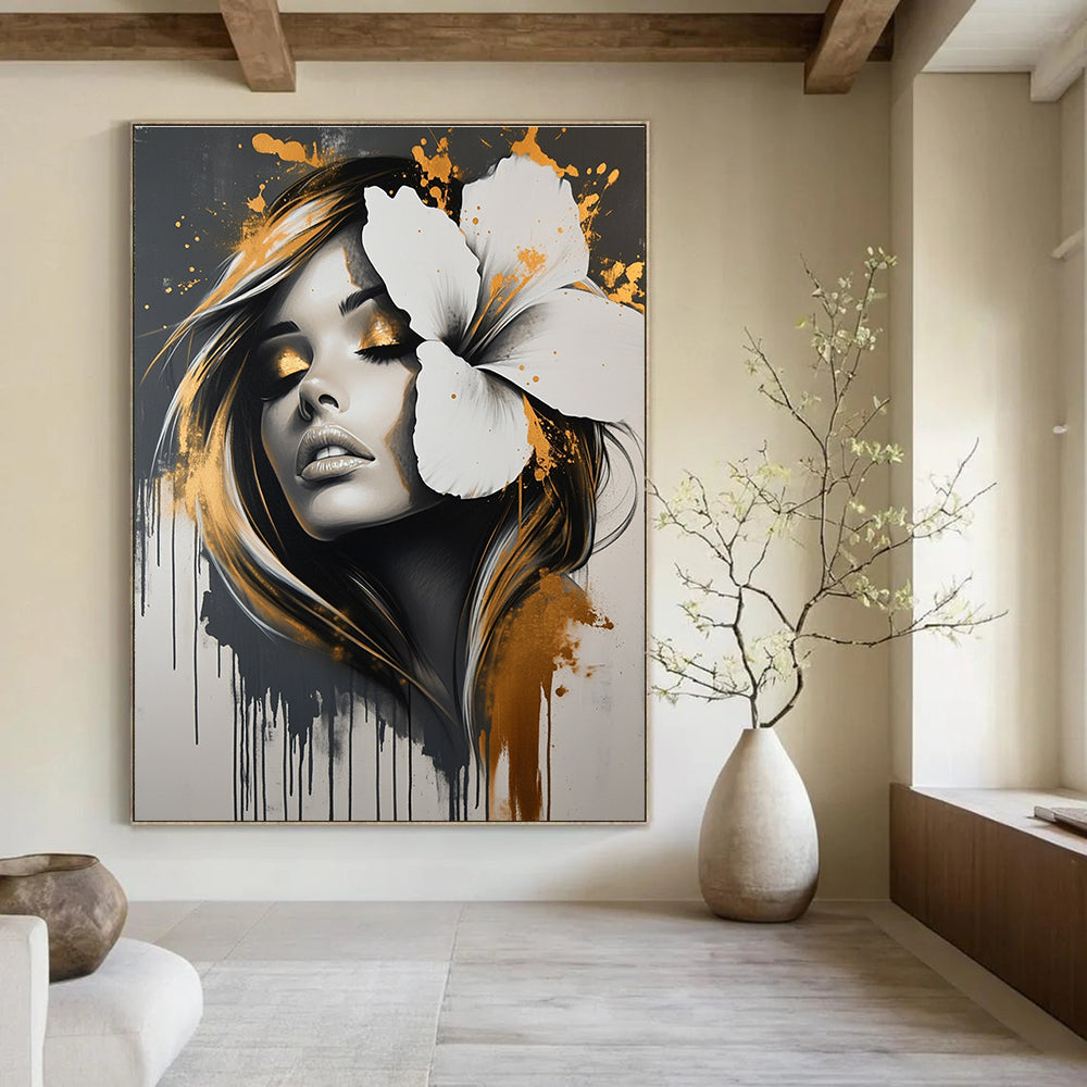 Edgy Floral Woman Portrait Abstract Painting with Urban Flair GAB0019