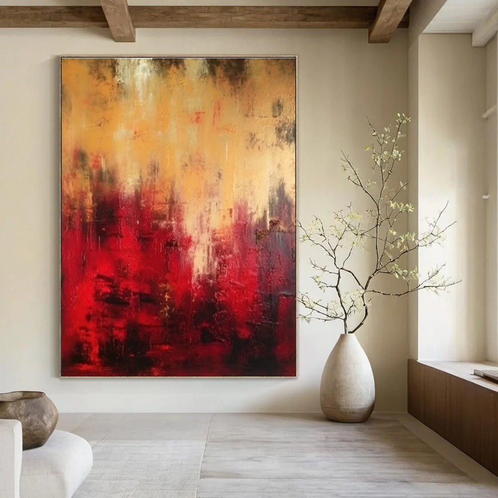 Warm Red and Gold Abstract Painting for Opulent Dining Rooms HENG073