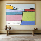 Geometric Color - Blocked Landscape Abstract Painting with Bold Outlines ABS222