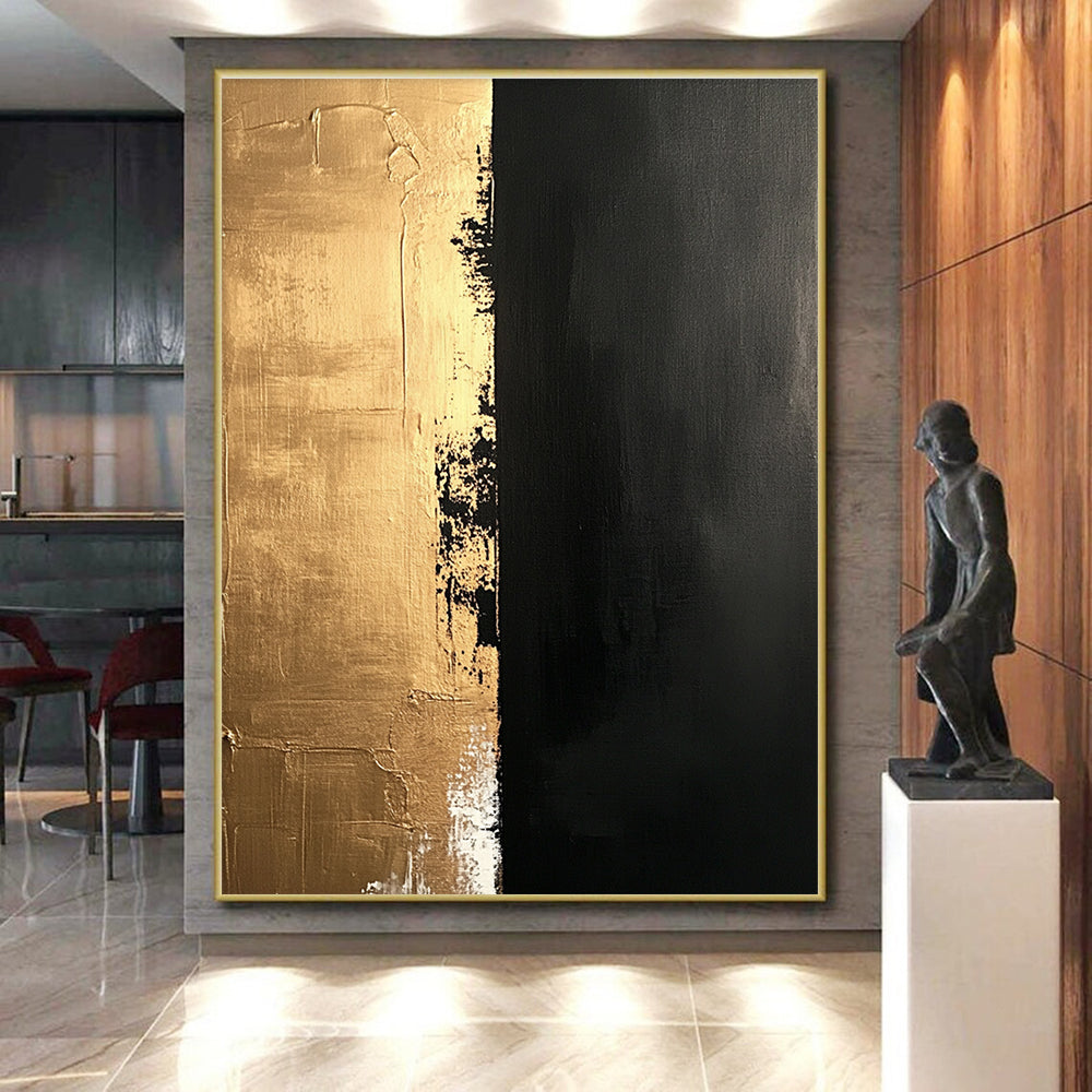 Gold and Black Textured Divide Abstract Painting with Luxe Contrast WINK019