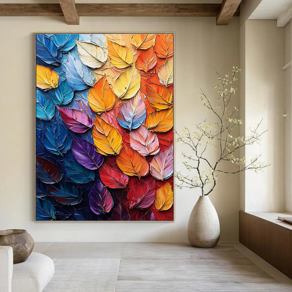 Colorful Leaf Texture Abstract Painting for Nature - Inspired Studies HENG424
