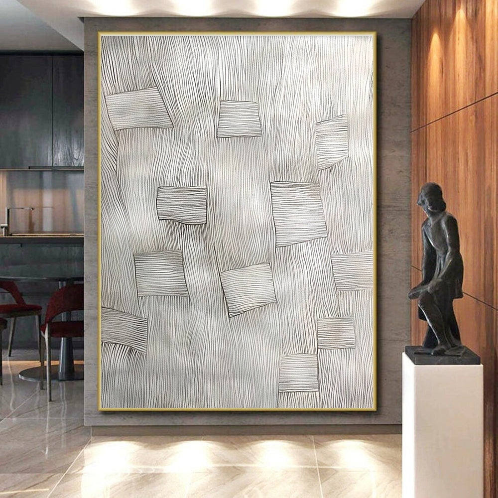 Black - White Line Abstract Painting with Geometric Patterns WINK868