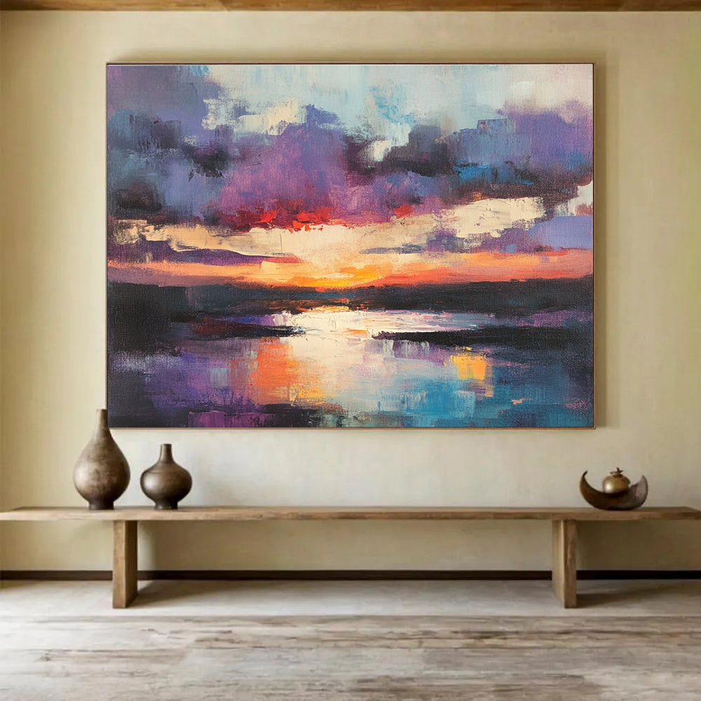 Purple Sky Sunset Abstract Painting with Vibrant Colors ABS293