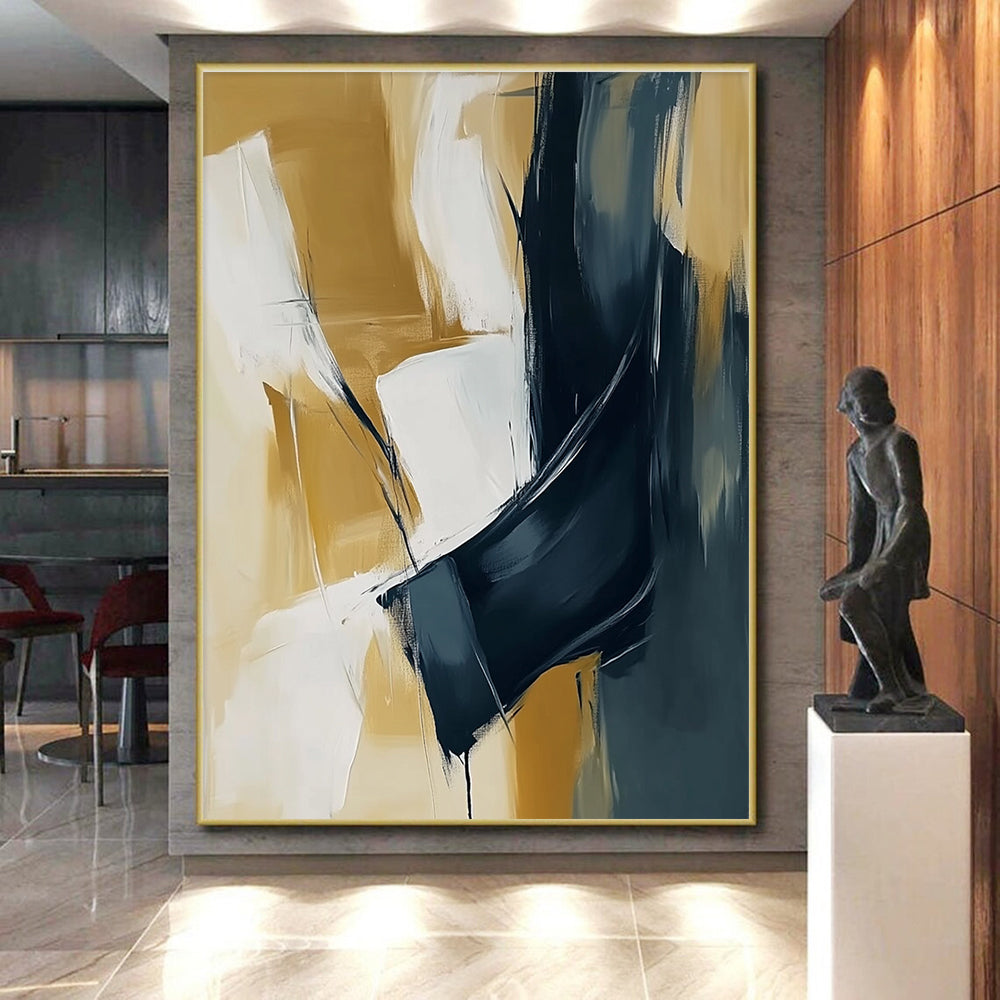 Gold and Black Abstract Painting with Luxurious Contrast WINK805