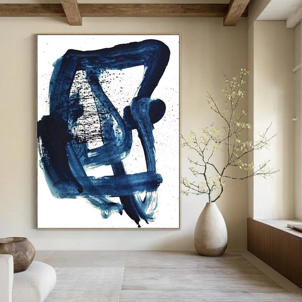 Bold Blue Abstract Brushstrokes Painting for Contemporary Art Galleries HENG161