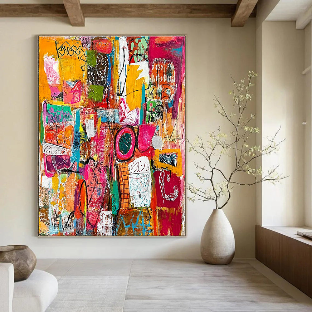 Colorful Mixed - Media Abstract Painting for Bohemian - Style Retail Stores GAB1239