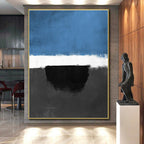 Blue Black and White Abstract Painting with Bold Contrasts WINK848