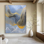 Golden Wavy Lines Abstract Painting for Luxury Hotel Lobbies GAB1321
