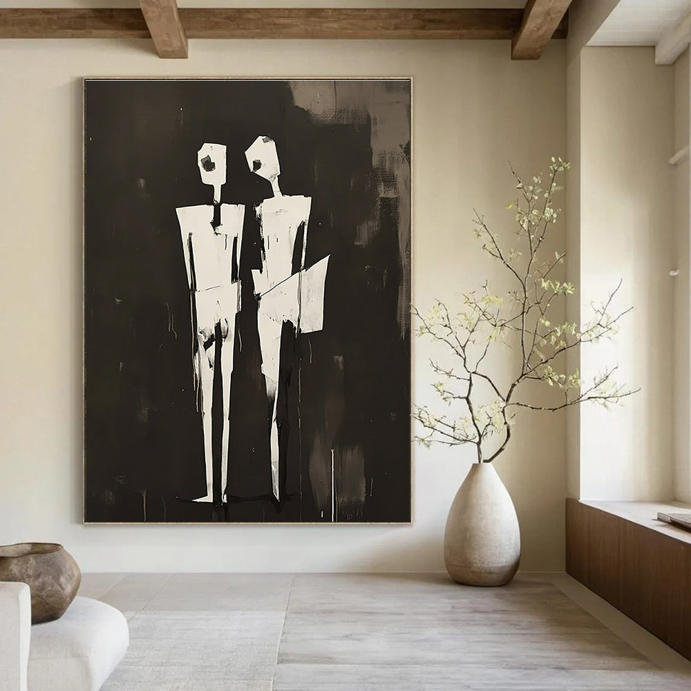 Black and White Figures Conceptual Abstract Painting GAB0296