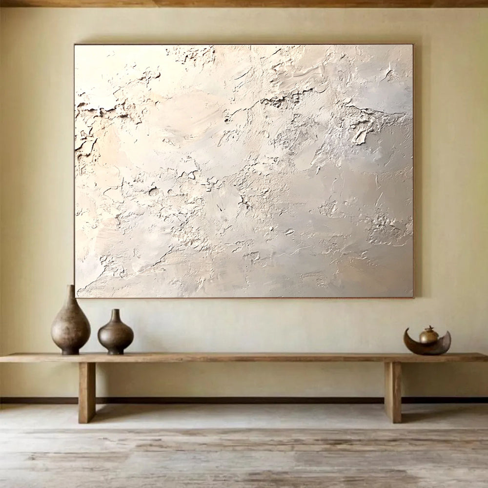 Textured Beige - White Plaster with Organic Textures Abstract Painting ABS324