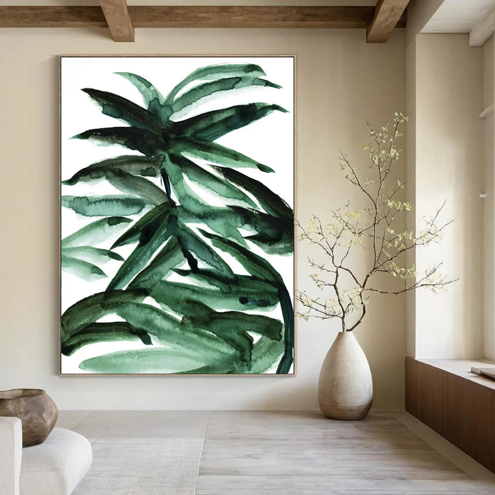 Vibrant Watercolor Palm Leaves Abstract Painting for Tropical - Inspired Spaces HENG243