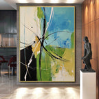 Blue Green Black Abstract Painting with Energetic Lines WINK619