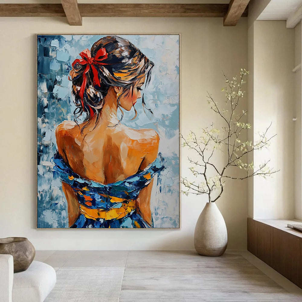 Woman with Red Bow Abstract Painting for Elegant Boutique Dressing Rooms GAB1295
