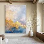Gold and Blue Mountain - Themed Abstract Painting for Adventure - Lover’s Studies GAB0926