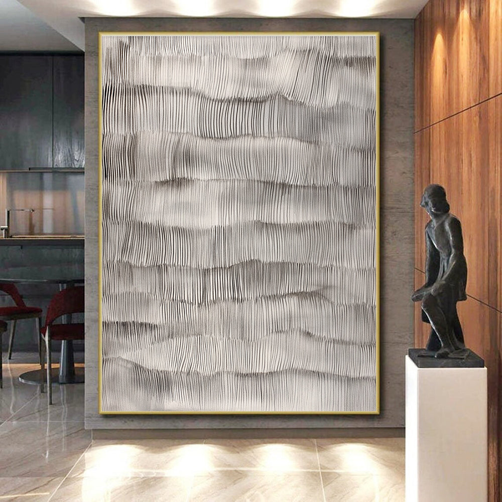 Gray - Wave Line Abstract Painting with Textured Strokes WINK869