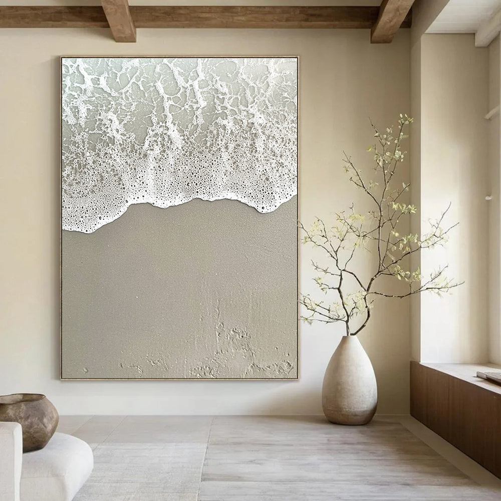 Beach Foam on Sand Abstract Painting with Coastal Textures GAB0080