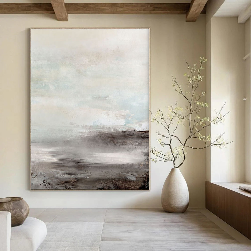 Light - Toned Landscape Abstract Painting for Minimalist Home Offices HENG154