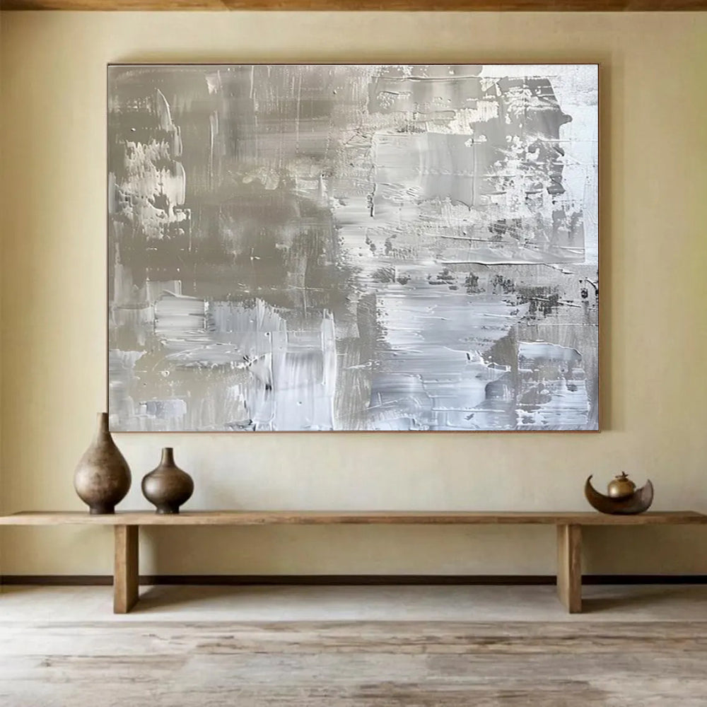 Silver - Toned Abstract Painting for Sleek Interiors YHT103
