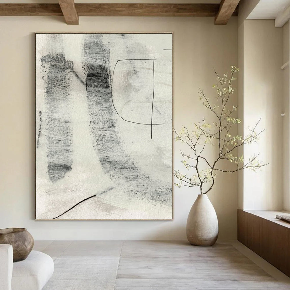 Monochromatic Textured Abstract Painting for Modern Art Galleries HENG213