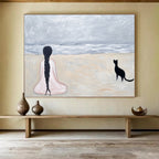 Woman and Cat on the Beach  A Moment of Solitude ABS060