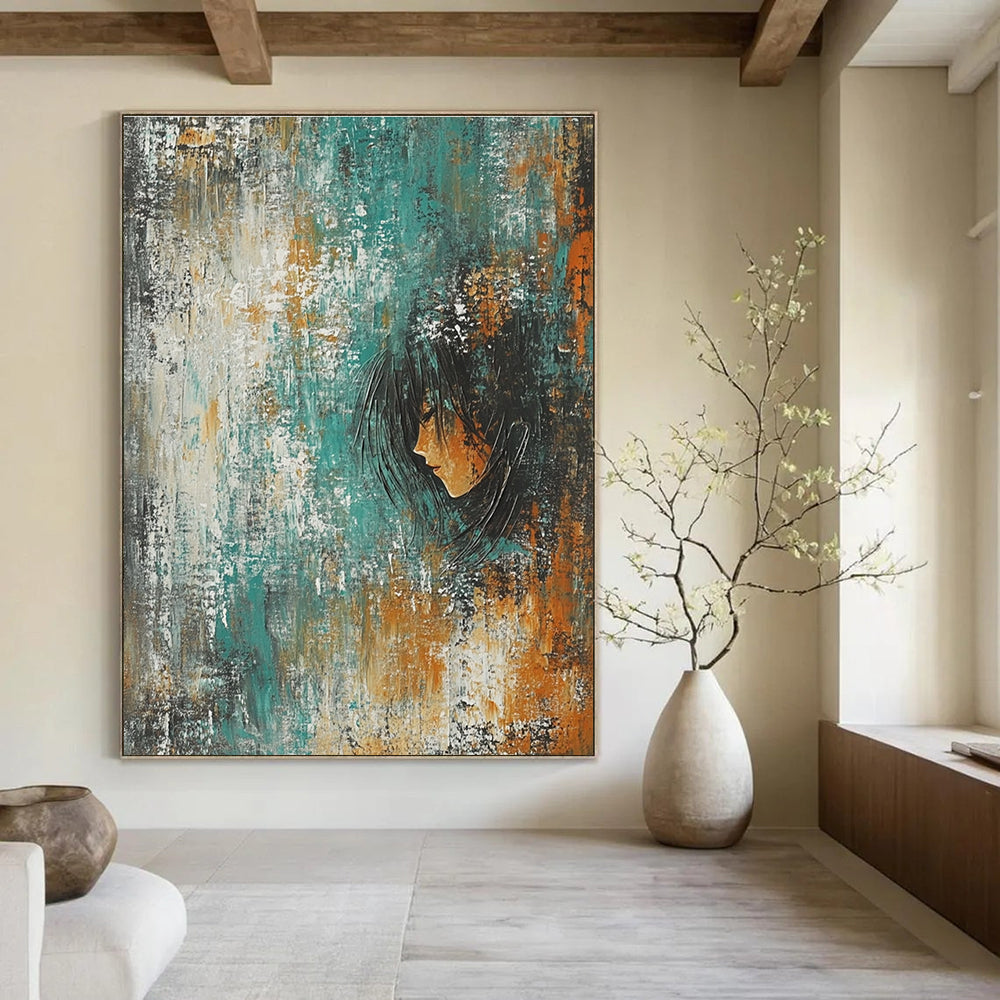 Abstract Portrait in Textured Background Painting for Bohemian - Styled Bedrooms GAB1128