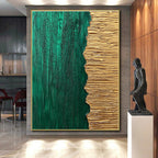 Green and Gold Abstract Painting with Textured Surfaces WINK835