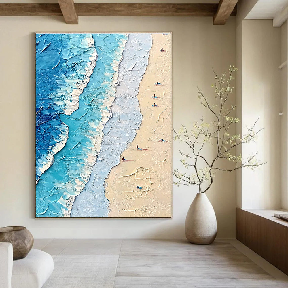 Textured Beach Scene Abstract Painting for Coastal Home Living Rooms GAB1270