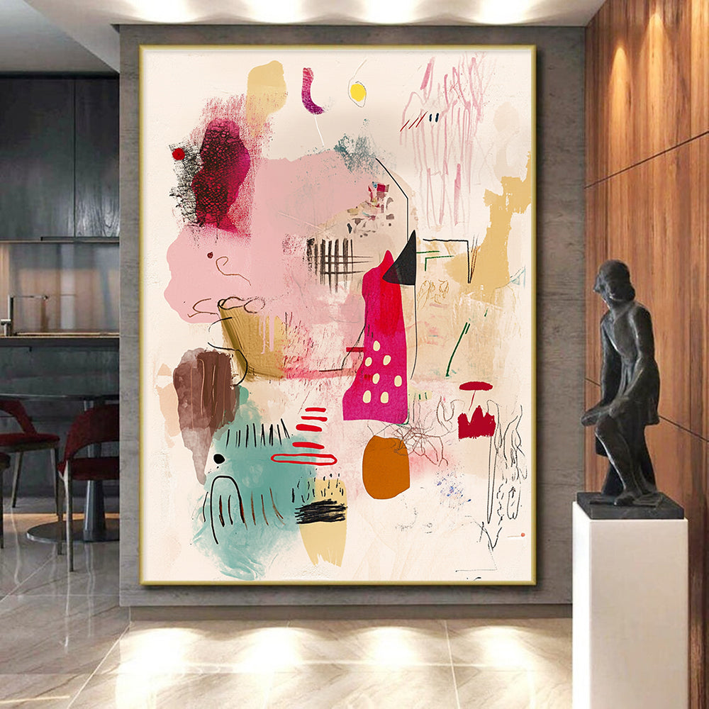 Whimsical Shape Collage Abstract Painting with Childlike Wonder WINK204