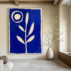 Blue and White Plant with Circle Abstract Painting GAB0040