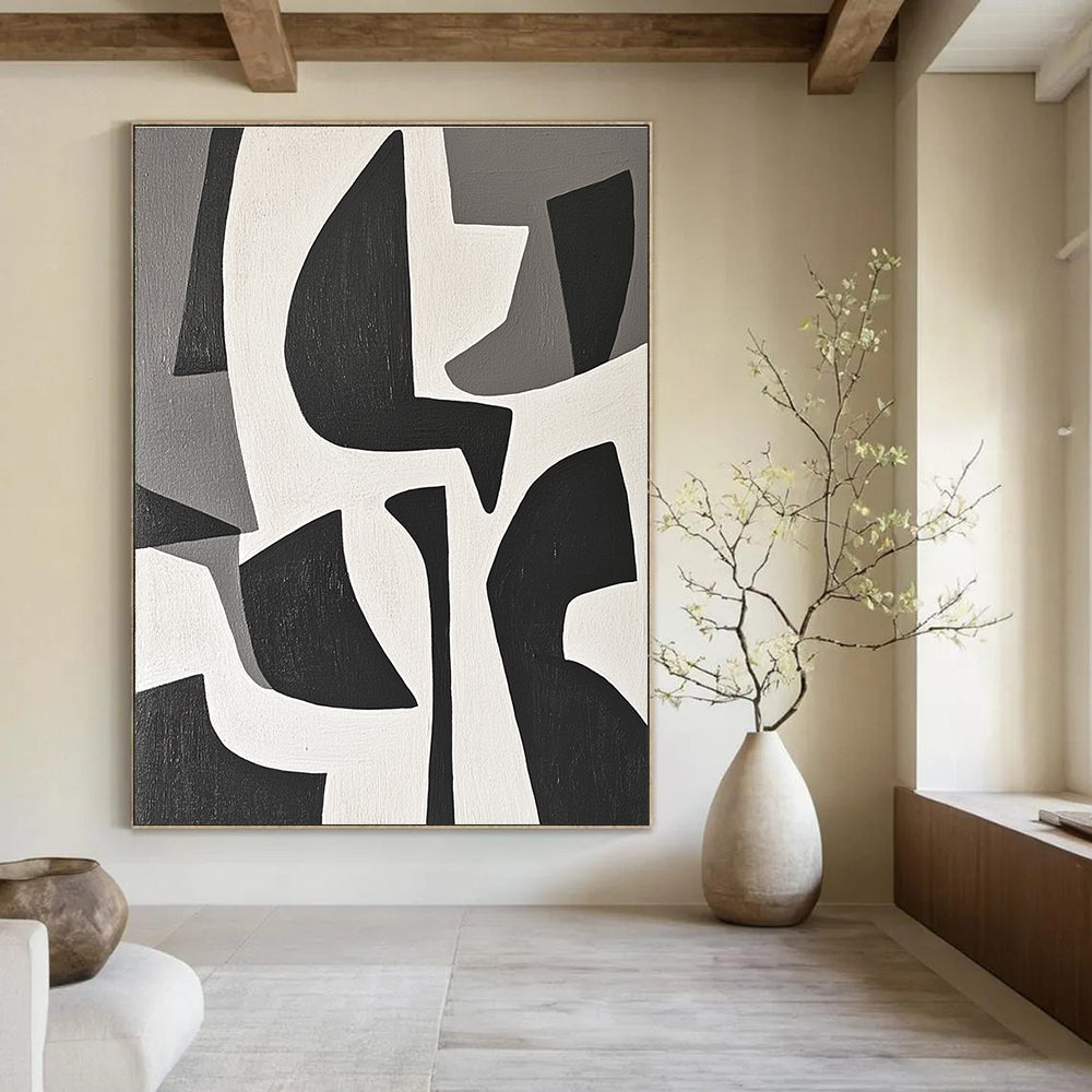 Black and White Geometric Abstract Painting for Modern Art Studios GAB0789