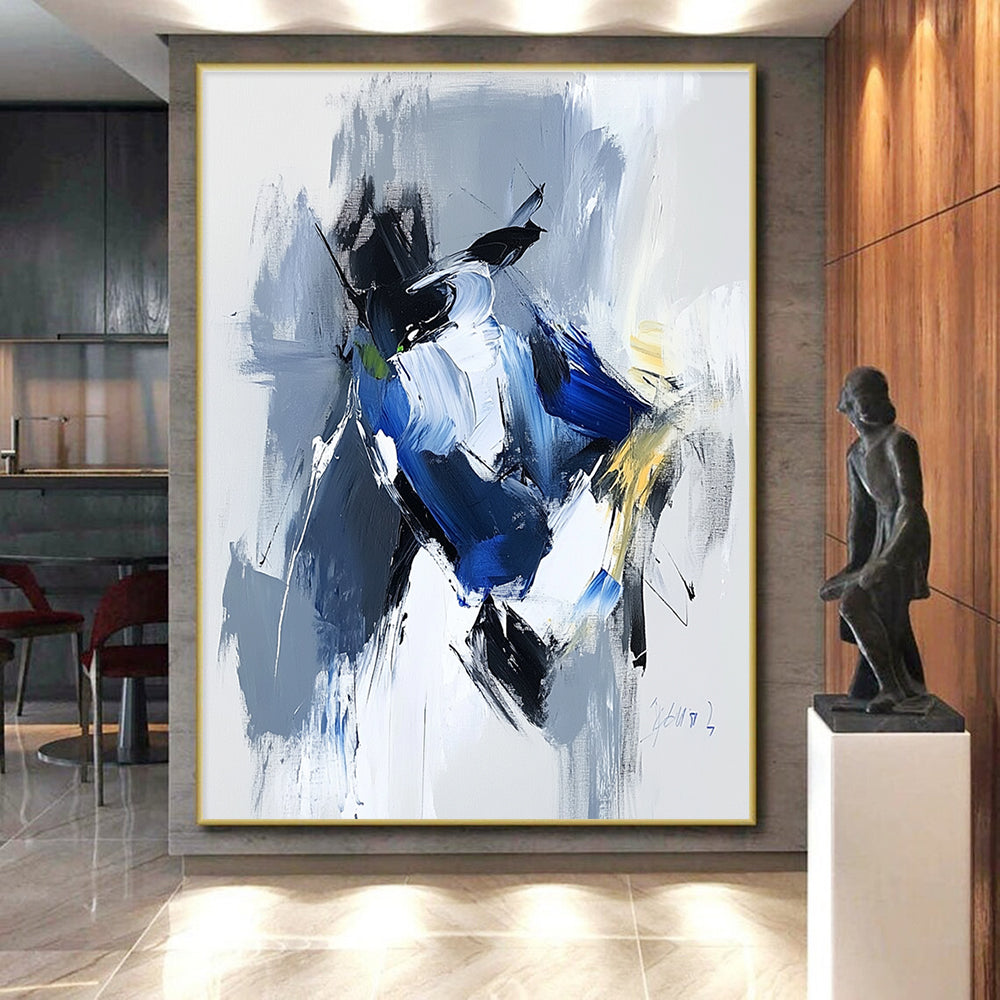 Blue Gray Abstract Bird Painting with Dynamic Grace WINK781