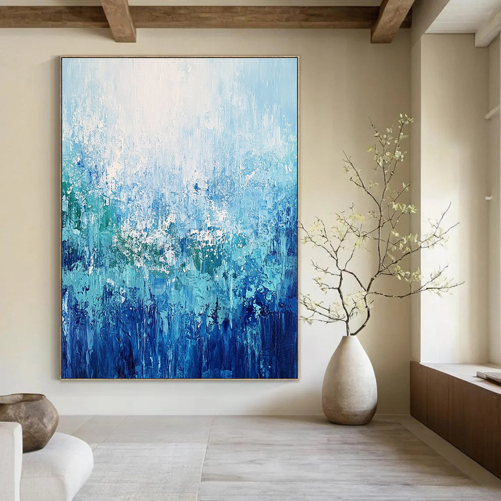 Blue and Green Textured Abstract Painting for Coastal - Inspired Living Spaces GAB0920