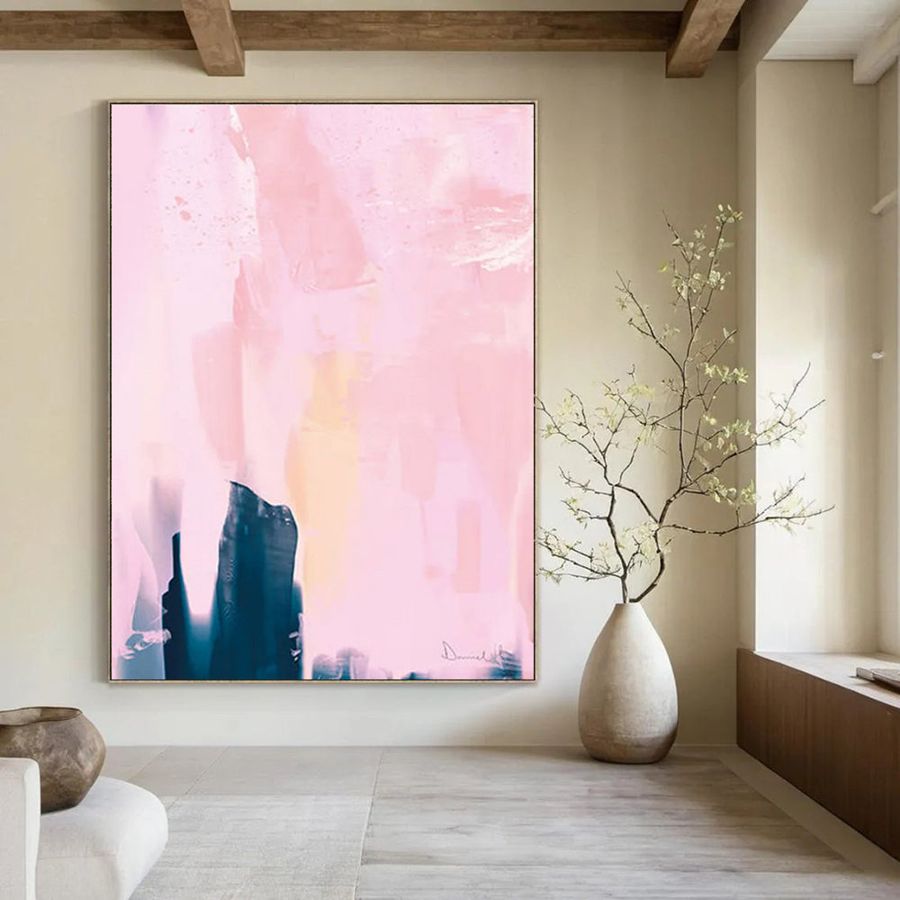 Soft Pink Abstract with Dark Shapes Painting for Feminine - Styled Boudoirs HENG180