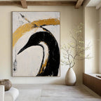Black Bird with Gold Highlights - Edgy Figurative Abstract Art GAB0437