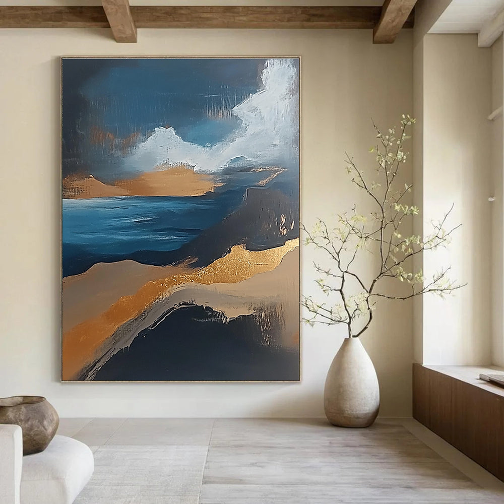 Abstract Seaside with Gold Accents Painting for Luxury Beachfront Residences GAB1123