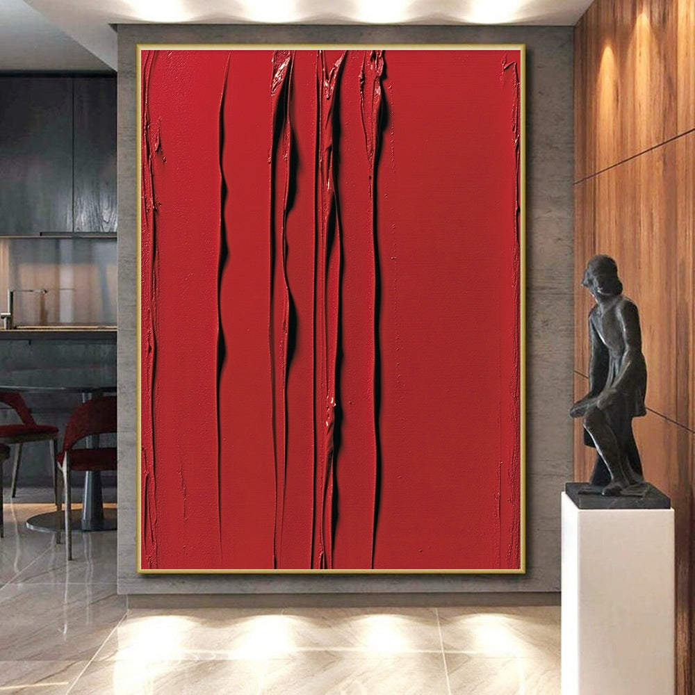 Red Textured Stripes Abstract Painting with Bold Energy WINK101