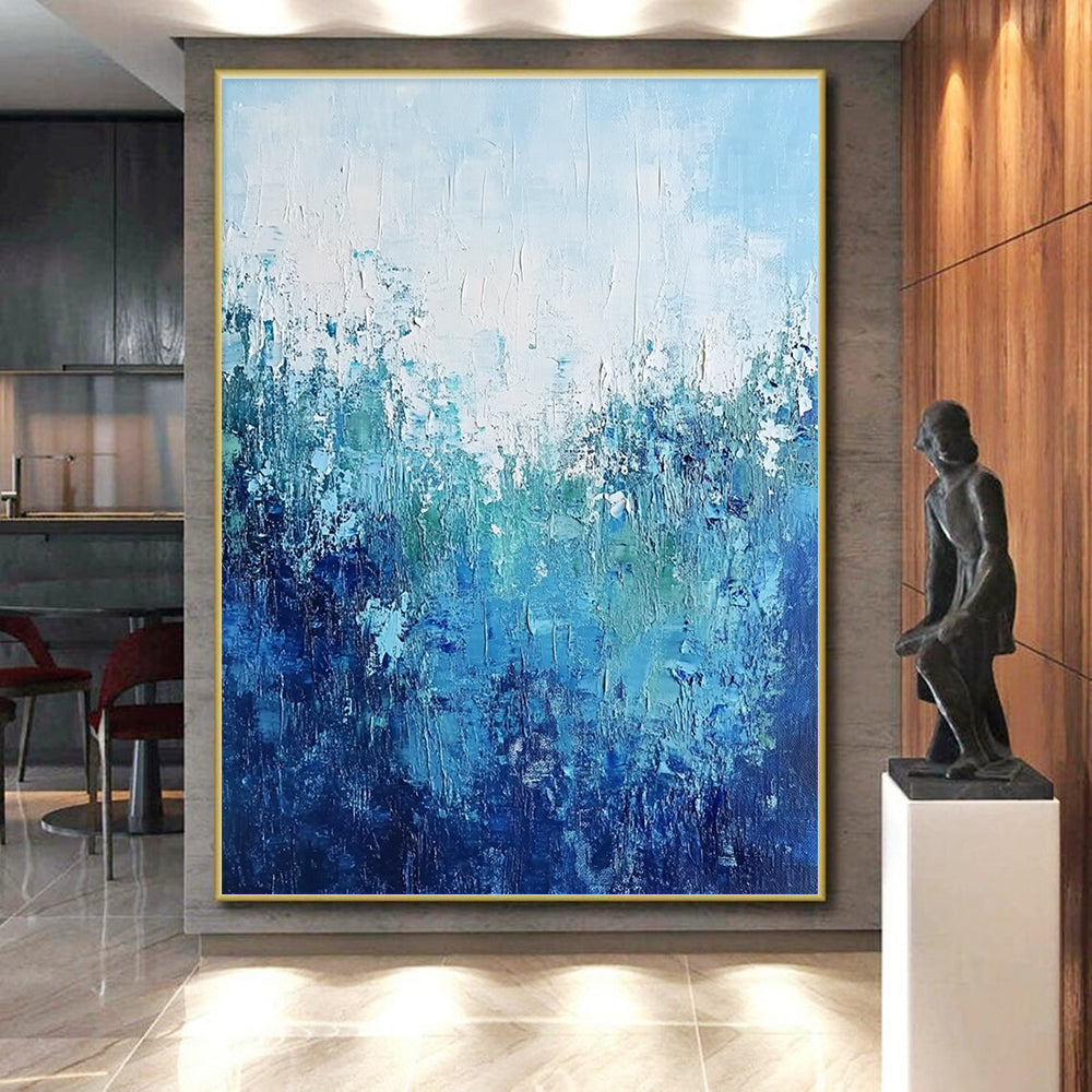 Blue Textured Abstract Painting with Calming Depths WINK693