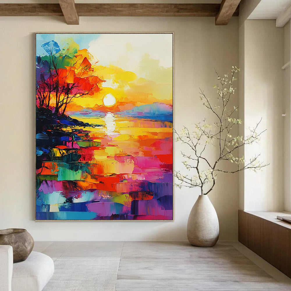 Colorful Sunset Landscape Expressive Abstract Painting for Artistic Interiors GAB1465