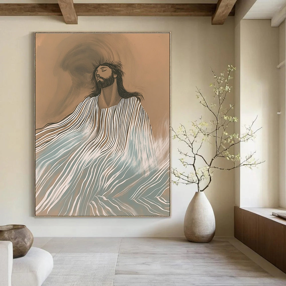 Serene Striped Figure Spiritual Narrative Abstract Painting GAB0282