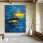 Blue Sea with Yellow Light - Mysterious Coastal Abstract Art GAB0469