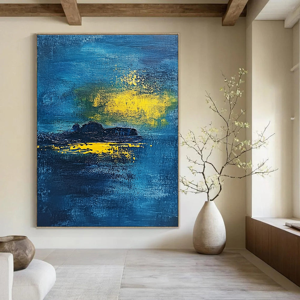 Blue Sea with Yellow Light - Mysterious Coastal Abstract Art GAB0469