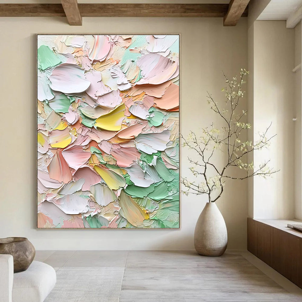 Pastel Color Palette Knife Painting Vibrant Abstract Art for Cheerful Spaces GAB1443