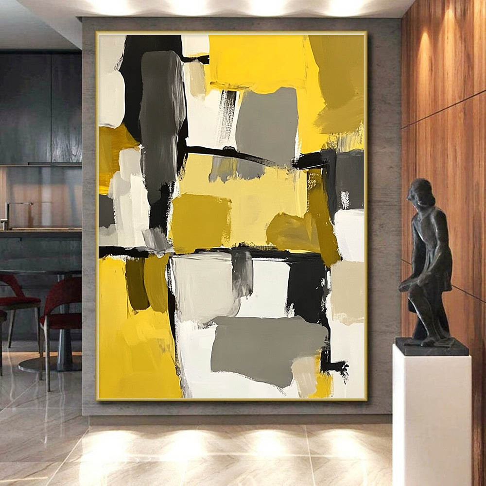 Yellow Gray Abstract Blocks Painting with Playful Composition WINK646